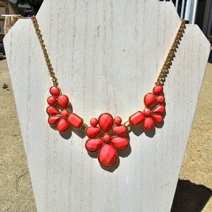 Goldtone Dark Pink Bead Scoop Necklace Vintage